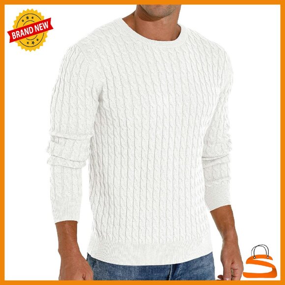 Men's Cable Knit Pullover Sweater Soft Long Sleeve Crewneck